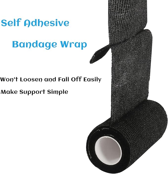 6 Rolls Elastic Self Adhesive Bandage Wrap 4 Inch, Breathable Non Woven Cohesive Bandage, Vet Wrap for Dogs, Ankle Sprains Swelling Medical First Aid Tape, Sports Athletic Tape Black