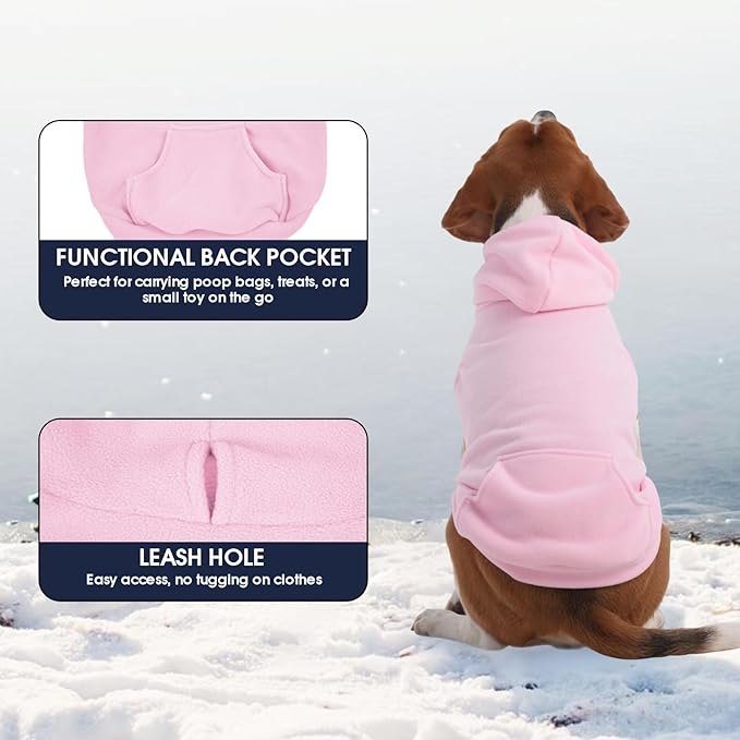 IECOii XXL Dog Hoodie for Large Dogs, Fleece Dog Sweatshirt for Large Breed Male Female Dogs,Pet Pouch Hoodie Winter Sweater Coat with Leash Hole, Warm & Lightweight Outfit for Pitbull, Pink, 2XL