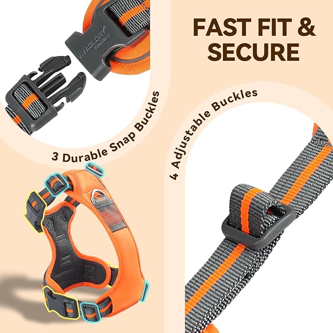 VIVAGLORY Dog Harness Easewalk No Pull Dog Harness with Handle & Front Back Clip for Training Lifting, Easy On Adjustable Padded No Pull for Pet & Puppy, XS, Orange
