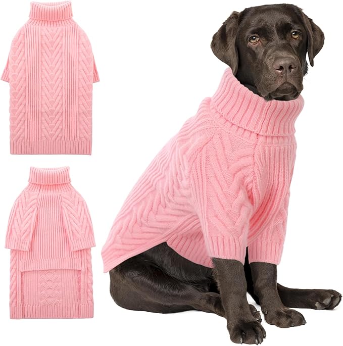 ASENKU XL Dog Sweater, Dog Sweaters for Extra Large Dogs,Pet Sweatshirt Apparel Turtleneck Pullover Winter Pitbull, Labrador Retriever(Pink, X-Large)