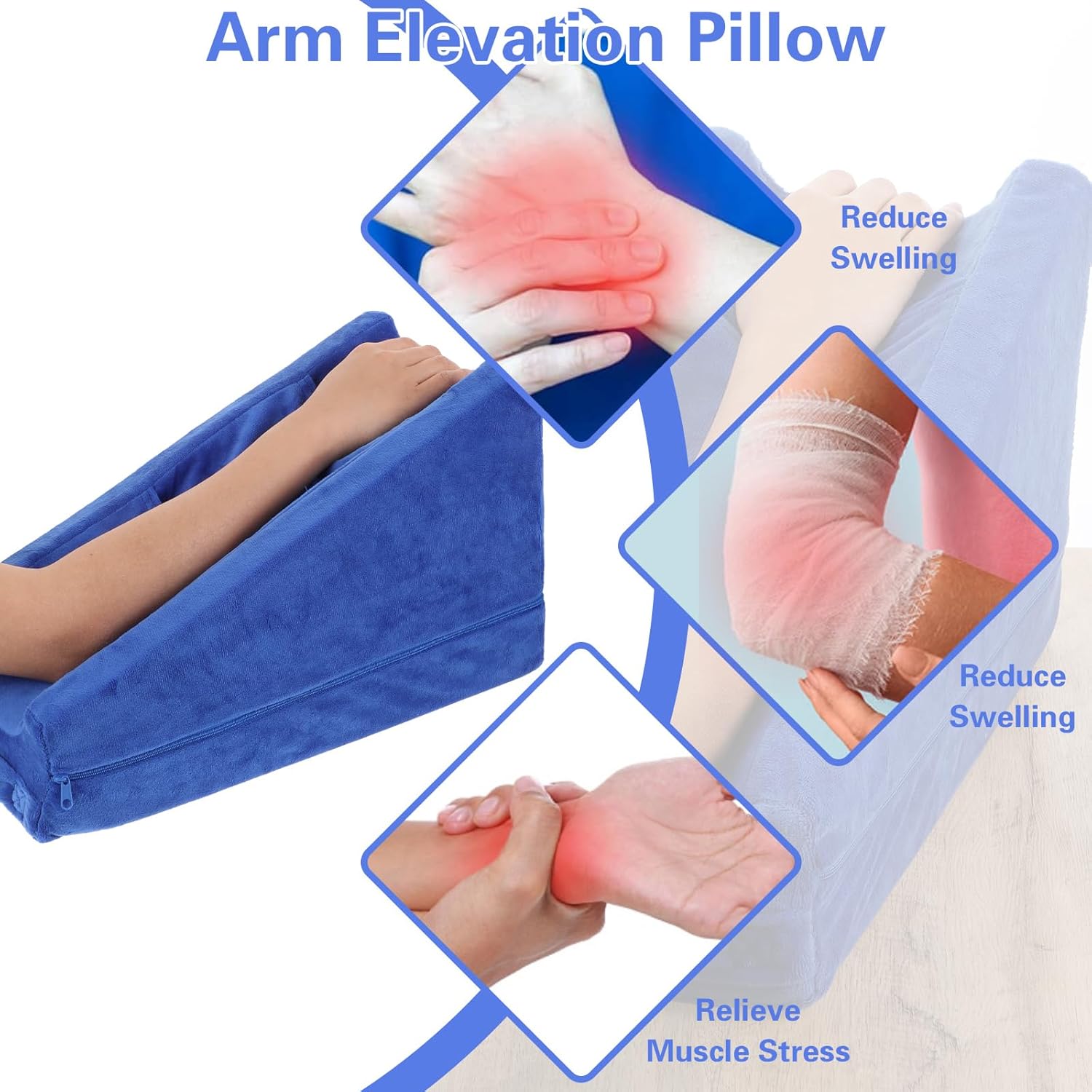 Gray Arm Elevation Pillow with 2 Pockets, Soft Ergonomic Support Pillow for Elbow Arm Rest Wedge Pillow Broken Arm Gifts with High Density Foam for Recovery Sleeping Care