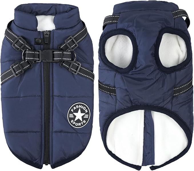 Aiboria Dog Jackets for Winter Windproof Waterproof 2 in 1 Outfit Cold Weather Coat Dog Vest Harness Puppy Winter Warm Jacket Small Blue S