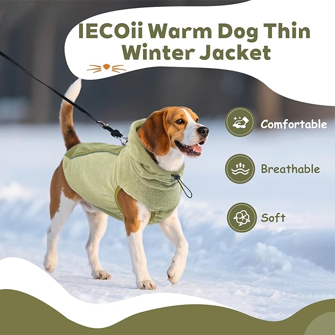 IECOii Fleece Dog Sweater for Large Dogs, Reflective Dog Fleece Sweatshirt Vest with Convenient Leash Hole, Lightweight Turtleneck Sweater for Fall Winter, Warm Great Dane Hoodie, Green, XXXL