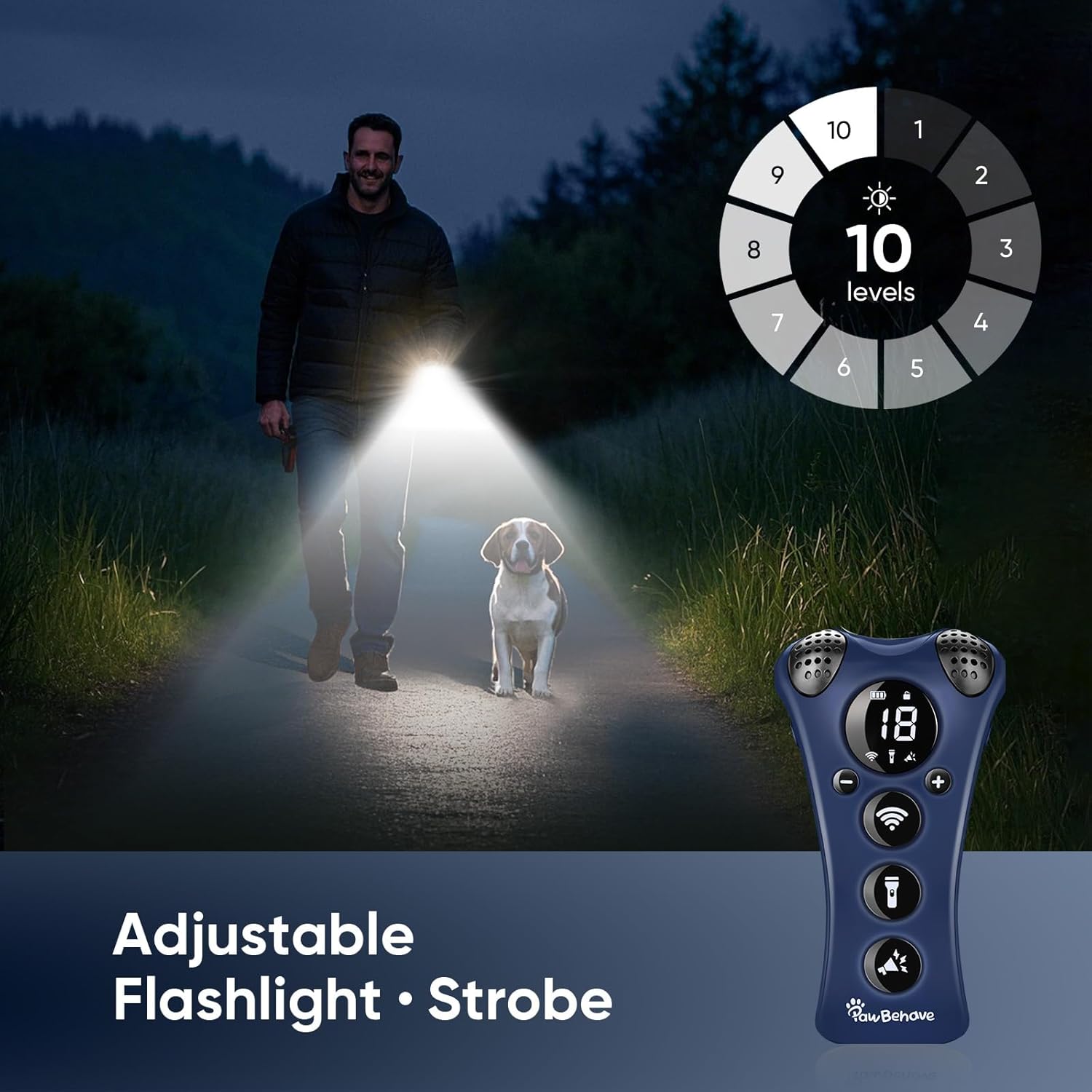 Adjustable Ultrasonic Dog Trainer–World's First Variable Frequency Pet Behavior Corrector with 10 Level Ultra Sound, 18 Dog Whistles, Anti-Bark Flashlight, Safe and Humane Deterrent (Blue)