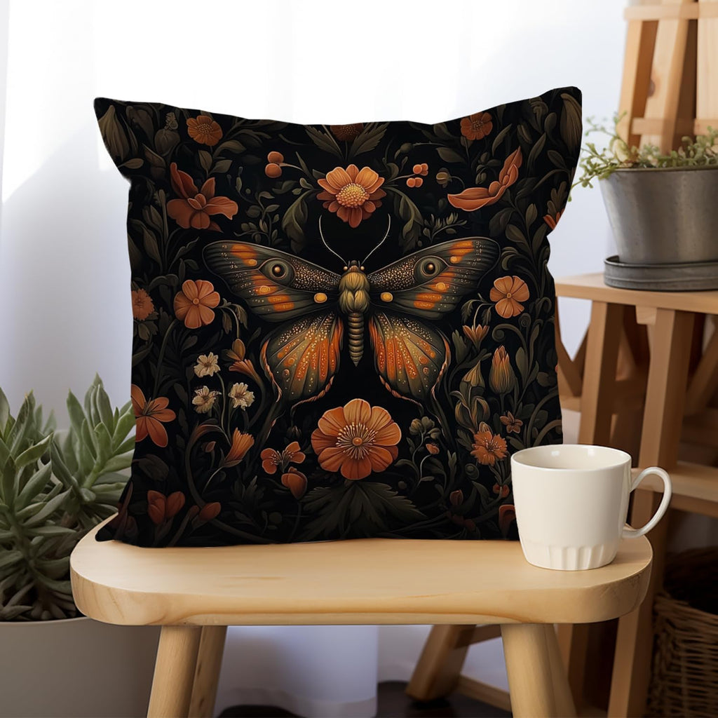 William Morris Abstract Vintage Floral Velvet Butterfly Design Throw Pillow Covers Home Decor, Retro Art Deco Pillowcase Cushion Cover for Bed Sofa Living Room, Square 18x18inch (Orange-Butterfly)