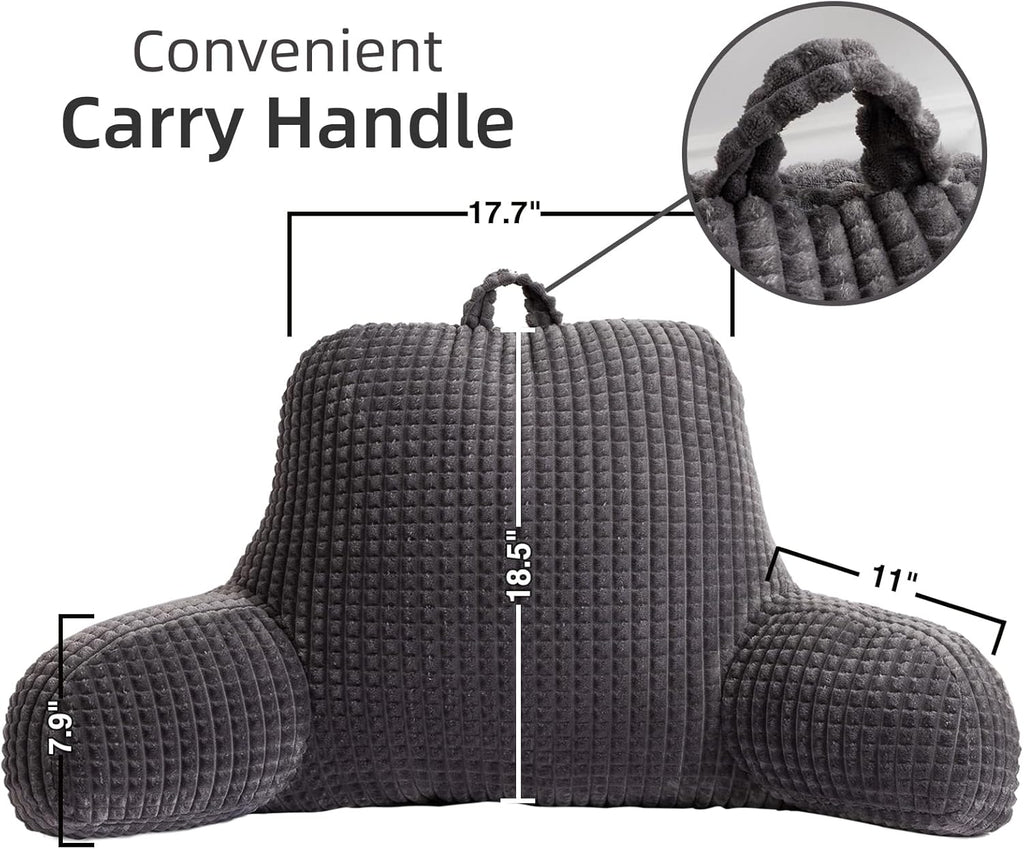 A Nice Night Reading Pillow Bed Wedge Large Adult Children Backrest with Arms Back Support for Sitting Up in Bed/Couch for Lounging Bedrest,Waffle Stereoscopic Design,Darkgrey