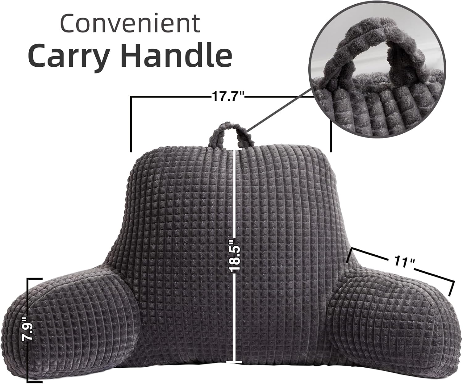 A Nice Night Reading Pillow Bed Wedge Large Adult Children Backrest with Arms Back Support for Sitting Up in Bed/Couch for Lounging Bedrest,Waffle Stereoscopic Design,Darkgrey