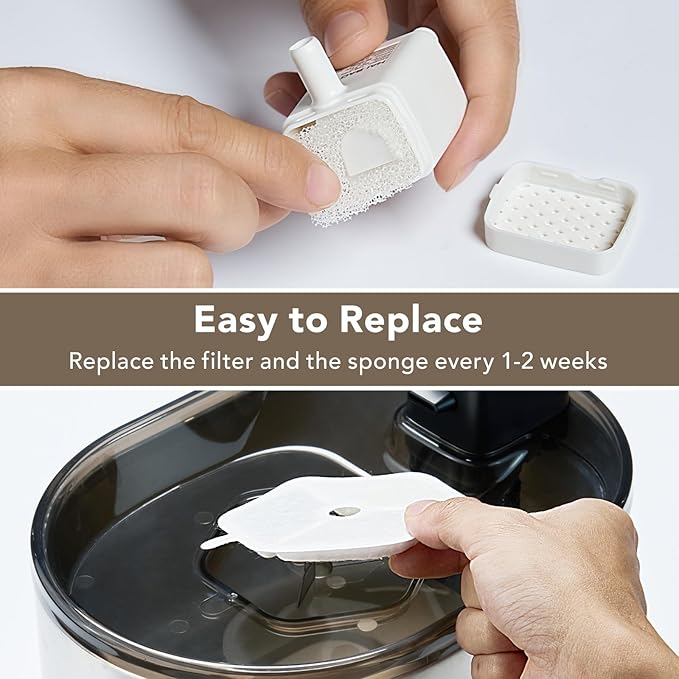 9 Packs Official Replacement Filters and 9 Packs Sponges for 152oz/4.5L Wireless Cat Water Fountain PTM-643