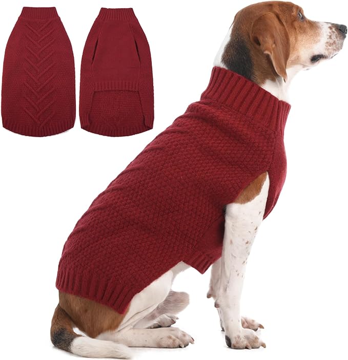 IECOii Large Dog Sweater - Neutral Thick Warm Sweater for Large Dogs (Male & Female), XL, Beagle & Corgi Sizes - Dark Red - Perfect for Christmas, Thanksgiving & Halloween