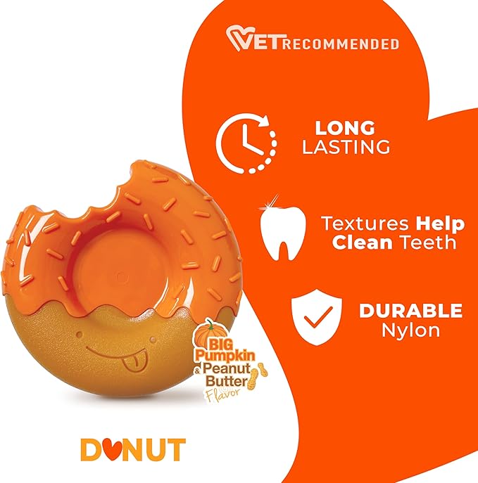 Nylabone Limited Edition 70th Birthday Donut Power Chew Toy for Dogs, Durable & Tough Dog Toys for Aggressive Chewers, Pumpkin & Peanut Butter Flavor, Large - Up to 50 lbs (1 Count)
