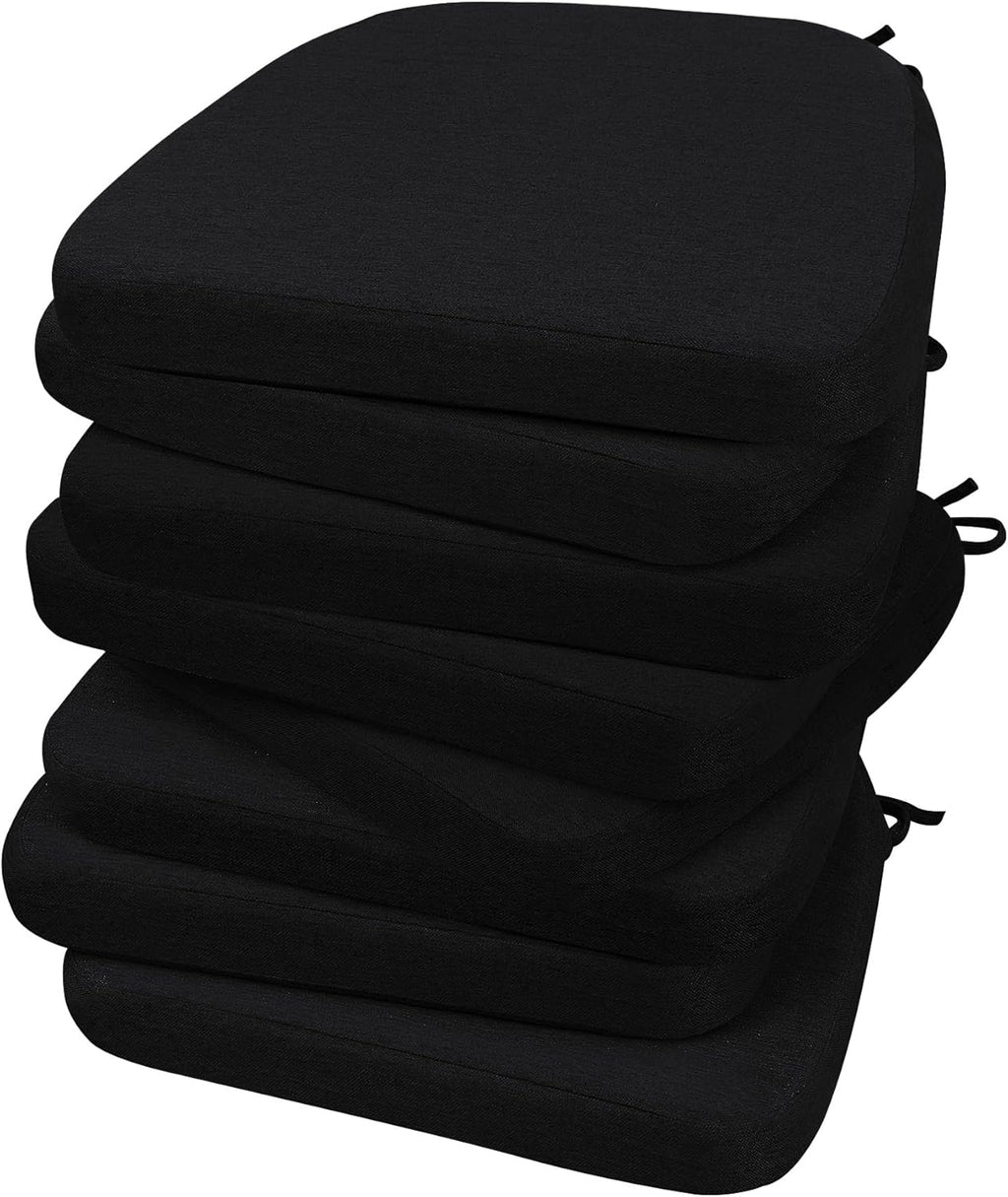 AAAAAcessories D-Shaped Chair Cushions, 2" Thick Dining Chair Pads with Ties and Removable, Machine-Washable Cover, 17" x 16", Set of 8, Black