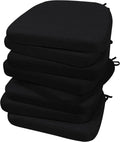 AAAAAcessories D-Shaped Chair Cushions, 2" Thick Dining Chair Pads with Ties and Removable, Machine-Washable Cover, 17" x 16", Set of 8, Black