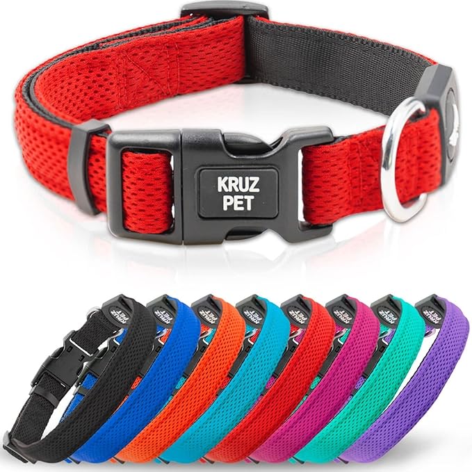 Kruz Dog Collar for Small Dogs (Width- 3/4", Neck - 10.5"-14.5") Adjustable Pet Neck Band with Comfortable Soft Padding, Lifetime Durability, Heavy-Duty O-Ring (Red, Small)