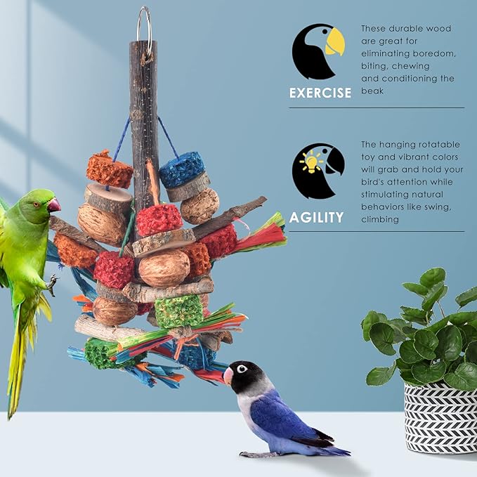 Bissap Bird Chew Toys, Natural Bark Corncob Nuts Parrot Toys and Treats for Conure Cockatoo Parakeet Budgies Cockatiel Lovebirds Pets Cage Bite Toy