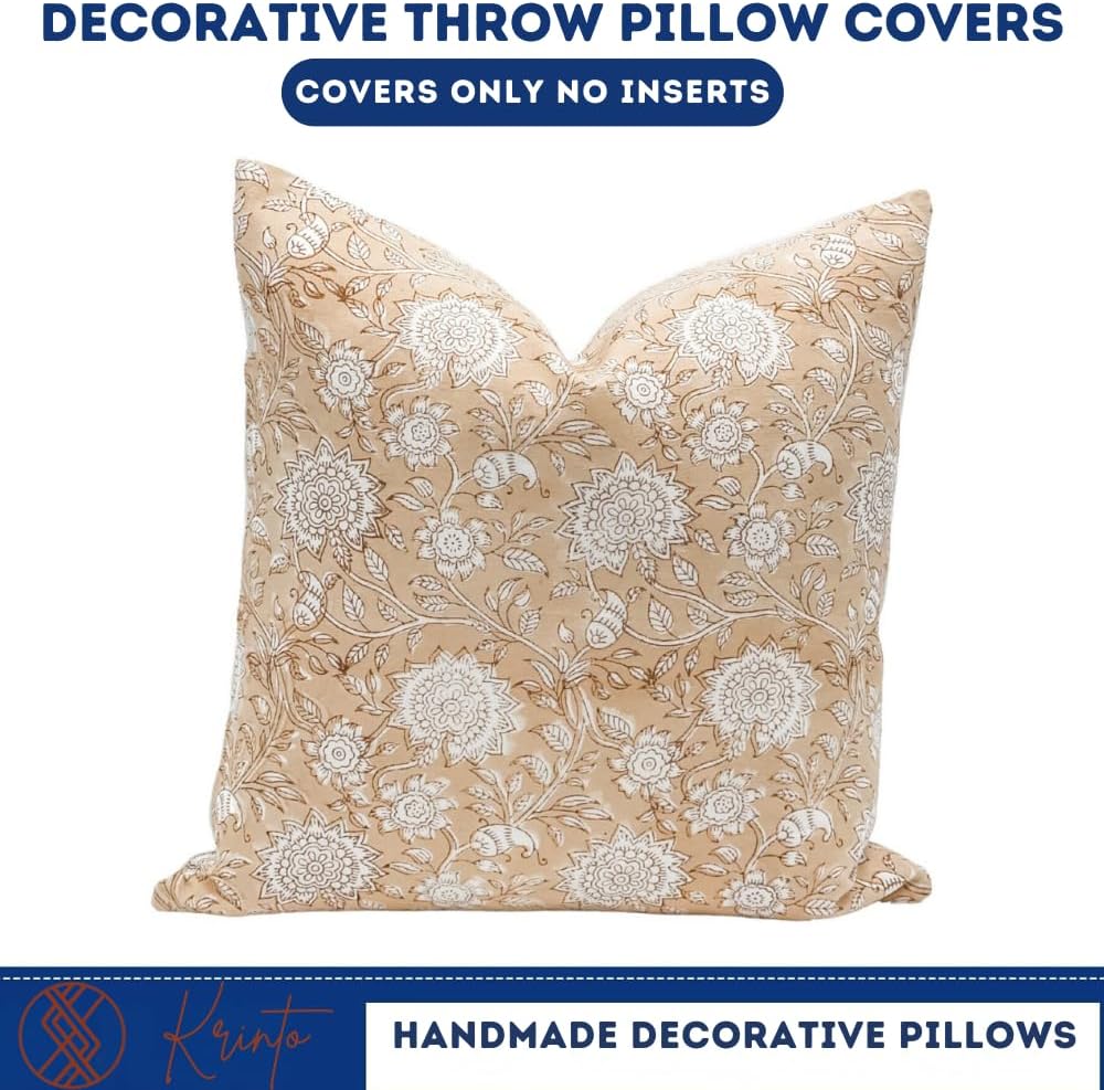 Designer Floral Print on Off White Linen Pillow Cover, Boho Decor Pillow Cover, Neutral Pillow Cover, Floral Pillow Cover