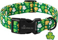 ARING PET St Patrick's Day Dog Collar-Cute Green Clovers Dog Collars, Adjustable Shamrock Pet Collars Trefoil Puppy Collar Gifts with Quick Release Buckle for Girl&Boy Dogs