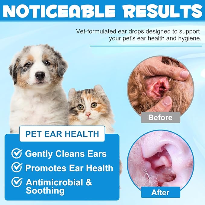 2Pack Ear Infection Treatment Drops for Dogs and Cats,with 1% Hydrocortisone Soothing Dog Yeast Infection, Itchy Ear Relief-Treats Ear Infections for Dogs & Cats - 2 fl oz