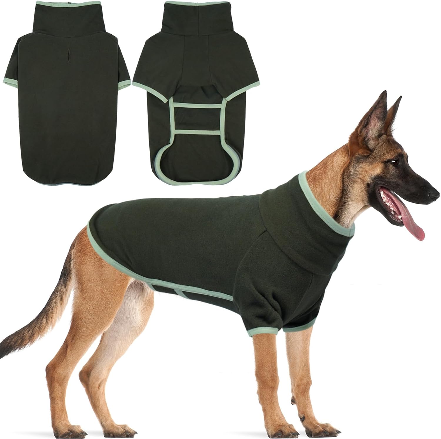 Fleece Dog Sweater with Turtleneck, Cozy Lightweight Pullover Dogs - Stretchy Soft Thermal Wear for Puppy Small Medium Large Breeds ArmyGreen XS