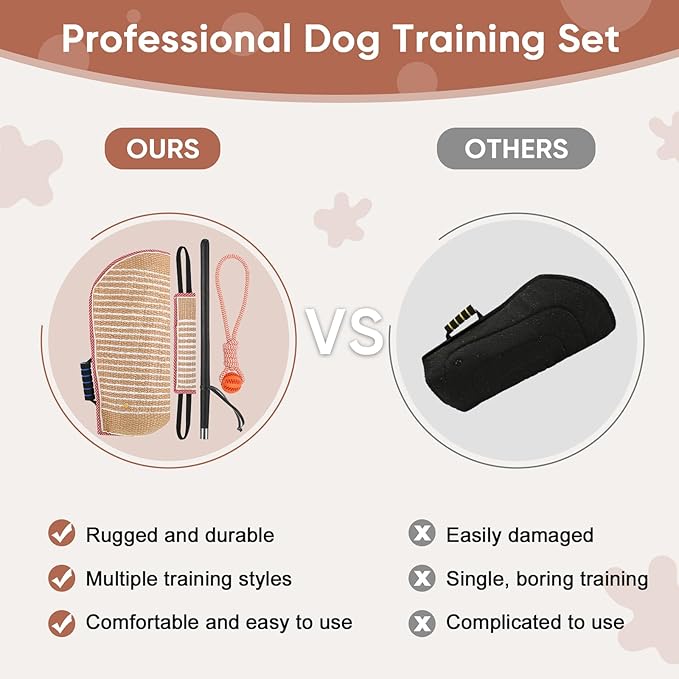 Dog Bite Training Set Include Dog Bite Sleeve, Training Stick, Tug of War Toys and Rubber Ball, Tough Dog Bite Training Equipment Durable Arm Bite Sleeve for Large Dogs K9 Professional Training