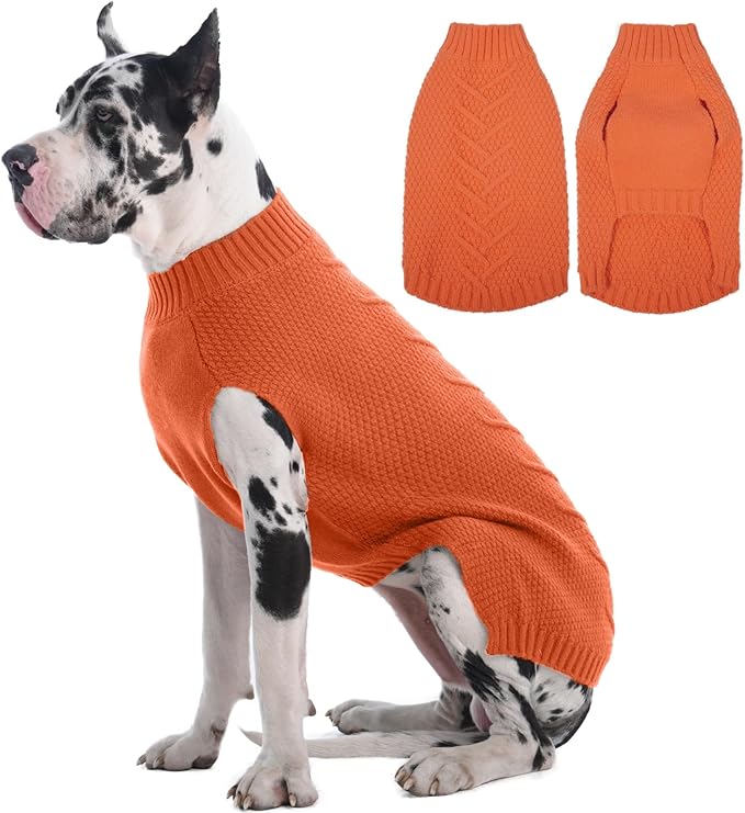 IECOii Big Dog Sweater - Extra Large Dog Sweater for Cold Weather, Orange, 4XL for Doberman & Great Dane