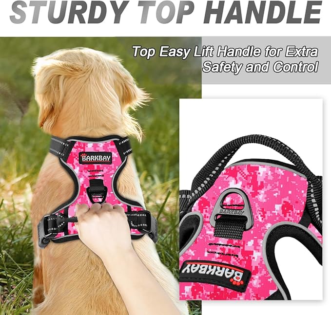 BARKBAY No Pull Dog Harness Front Clip Heavy Duty Reflective Easy Control Handle for Large Dog Walking(Pink camo,XS)
