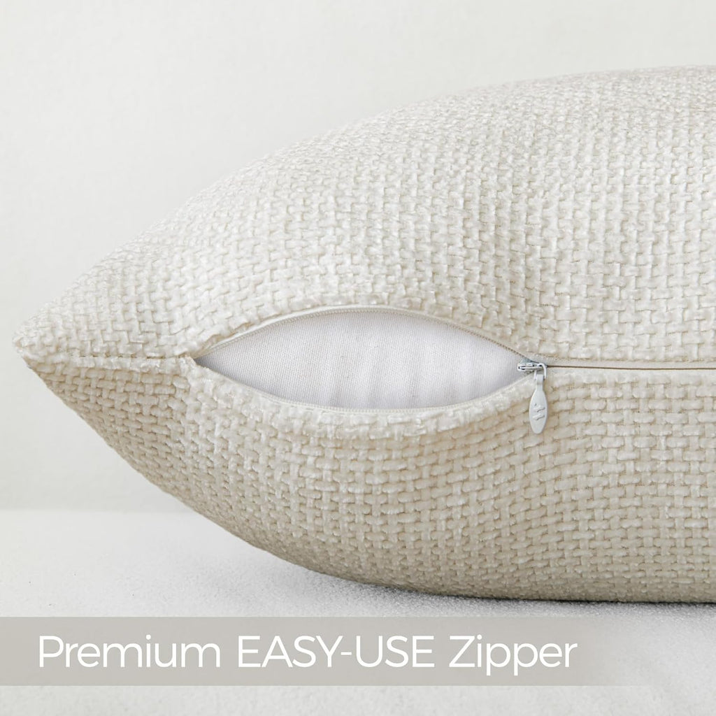 a moment Ivory Chenille Throw Pillow Covers 22x22 Inch Pack of 2 Modern Decorative Throw Pillow Covers Farmhouse Cross Covers Home Decor for Sofa Bedroom Living Room