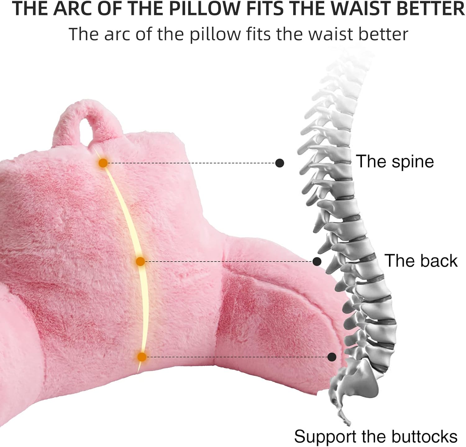 Aimuan Reading Pillow Bed Rest Pillow with Arms Rabbit Fur Cushion for Adults Teens Incline Rest Sitting up & Sleeping Snoring Pillow with Pregnancy Lumbar Back Support (Standard, Pink)