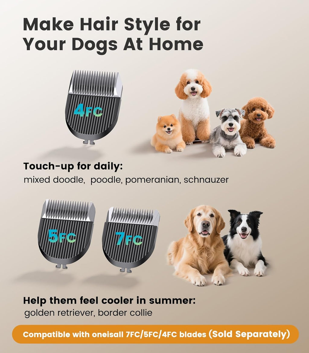 oneisall Dog Clippers for Grooming Thick Hair, Low Noise Cordless Dog Shavers, 2-Speed Pet Hair Trimmer Grooming Kit for Home Groomer