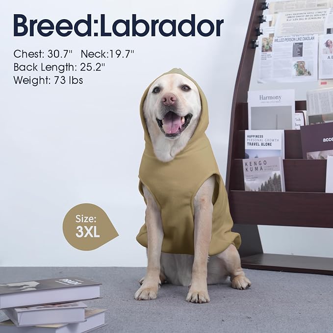 IECOii XL Dog Sweater, Pullover Hoodie for Medium Large Dogs, Warm Fleece Dog Sweatshirt with Hood for Cold Weather,Pet Winter Clothes for Dogs Girl Boy,Hooded Coat with Leash Hole, Khaki, XLarge