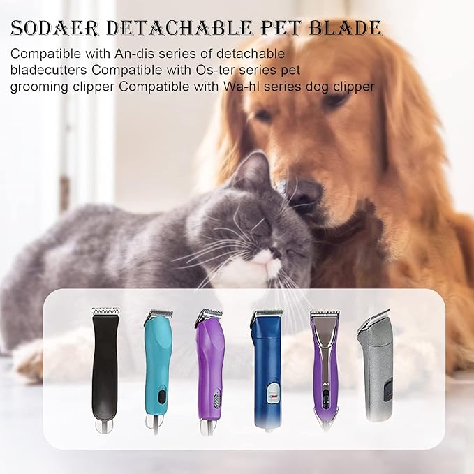 2 Packs #40 Clipper Blade Dog Grooming Compatible with Andis Clippers Carbon Infused Steel Detachable Ceramic Sharp Edge Also Compatible with Wahl/Oster Dog Clippers 1/100" 0.25mm Cut Length(Gold)