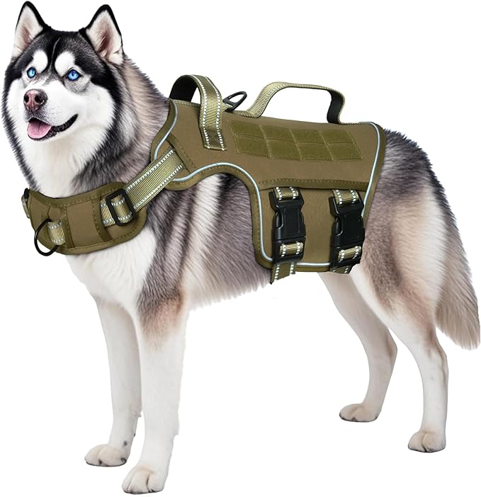 Dog Harness for Large Dogs Heavy Duty, No Pull Tactical Dog Harness with Molle System, Easy On and Off Service Dog Vest, Breathable Padded, Adjustable Reflective Pet Vest for Walking Hiking Training