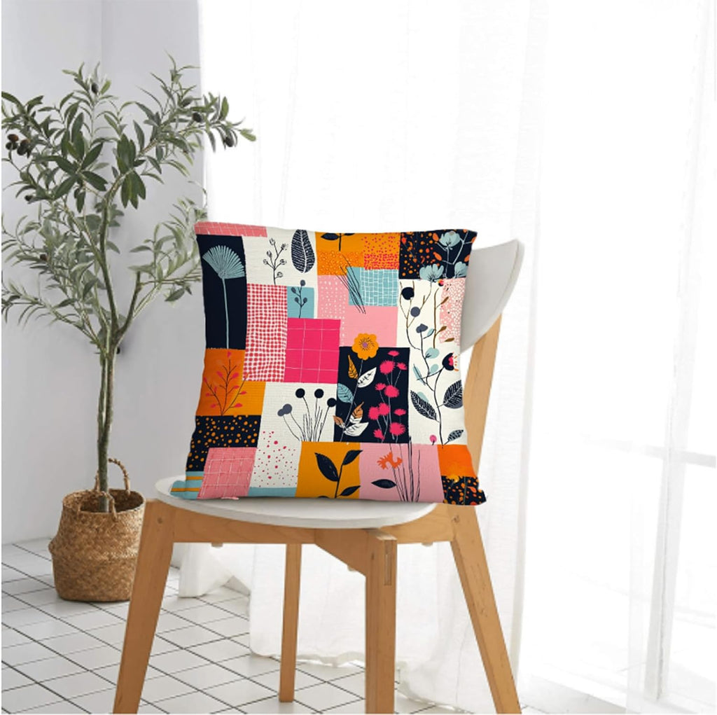 Throw Pillow Covers 18x18 Set of 2, Modern Flowers Cushion Covers, Decorative Square Pillowcases for Couch, Bedroom, Living Room