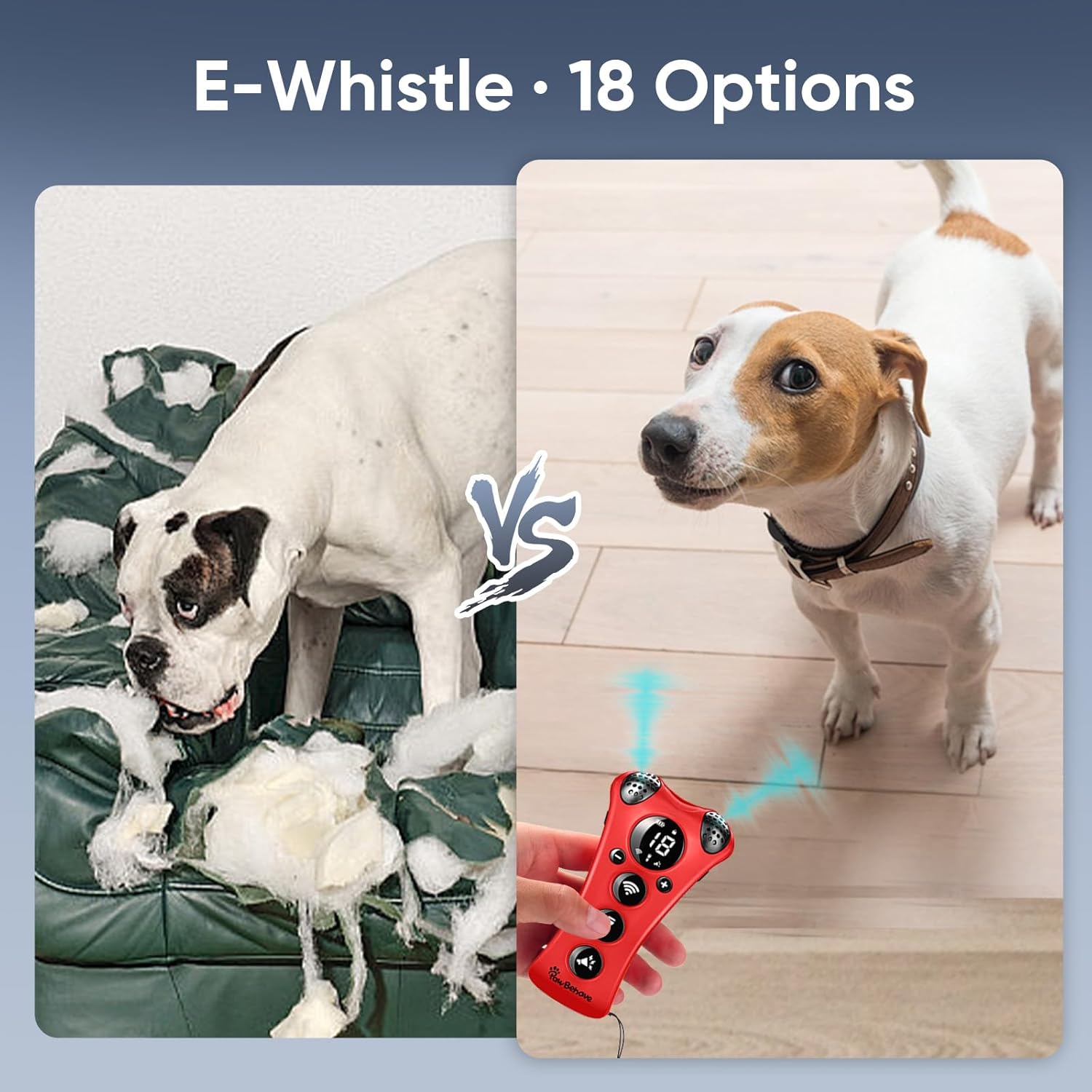 Adjustable Ultrasonic Dog Trainer–World's First Variable Frequency Pet Behavior Corrector with 10 Level Ultra Sound, 18 Dog Whistles, Anti-Bark Flashlight, Safe and Humane Deterrent (Red)