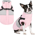 SUNFURA Dog Winter Coat, Waterproof Dog Coat Jacket with Harness for Medium Breeds Boys Girls, Reflective Fleece Lined Pet Snow Jacket Sweaters for Pug, Jack Russel, Boston Terrier, Pink M