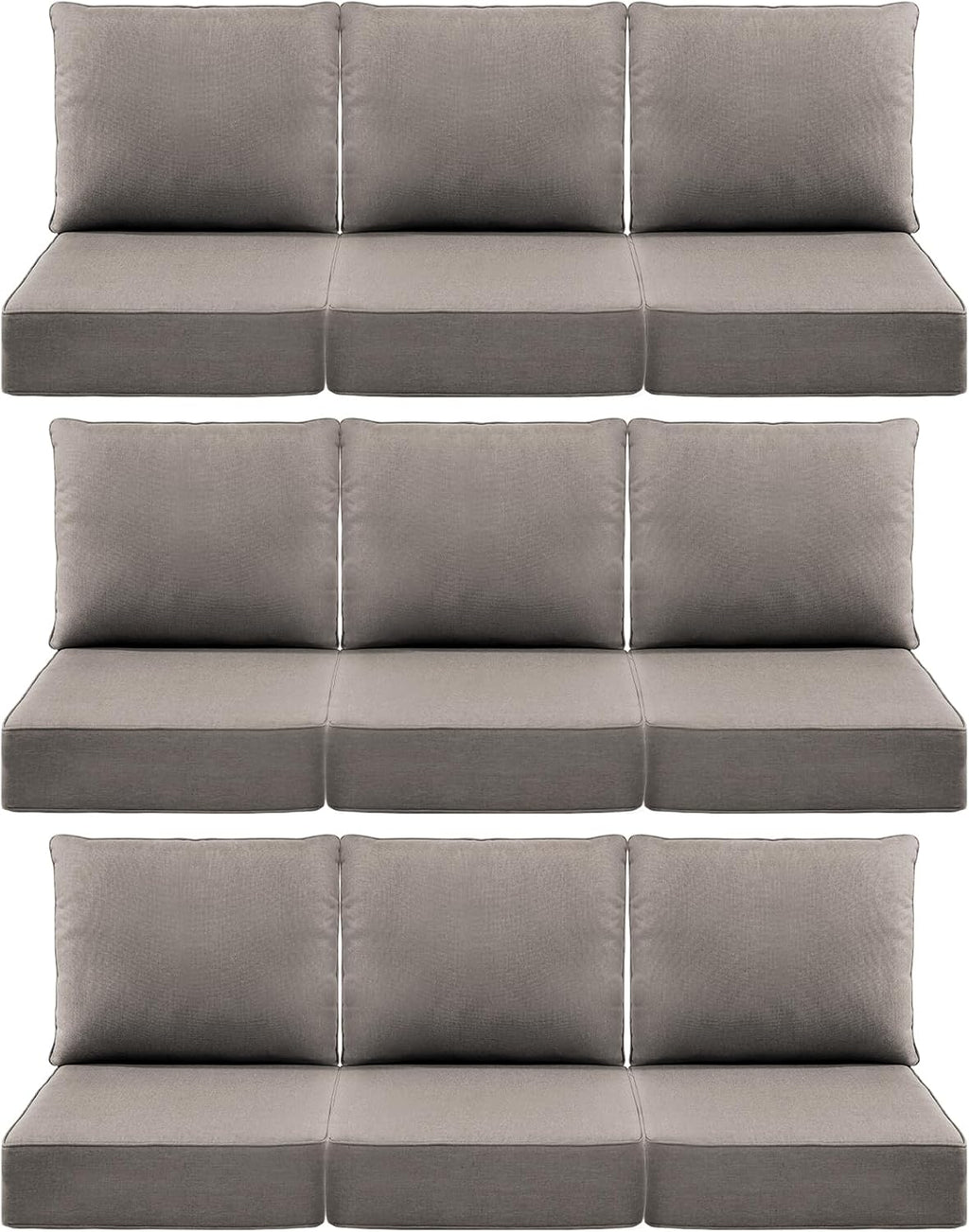 Luxury 6" Outdoor Cushions for Patio Furniture, 24x24x6" Thick Seat Cushion Set of 9, Fade Resistant Couch Chair Replacement Cushions High Density Deep Wicker Chair Cushion w/ Removable Cover Gray