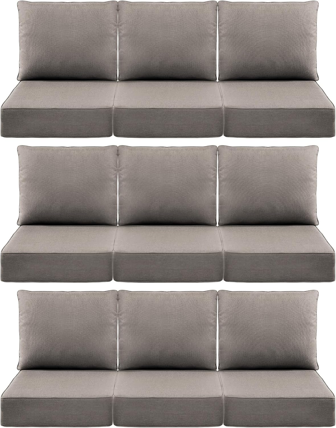 Luxury 6" Outdoor Cushions for Patio Furniture, 24x24x6" Thick Seat Cushion Set of 9, Fade Resistant Couch Chair Replacement Cushions High Density Deep Wicker Chair Cushion w/ Removable Cover Gray