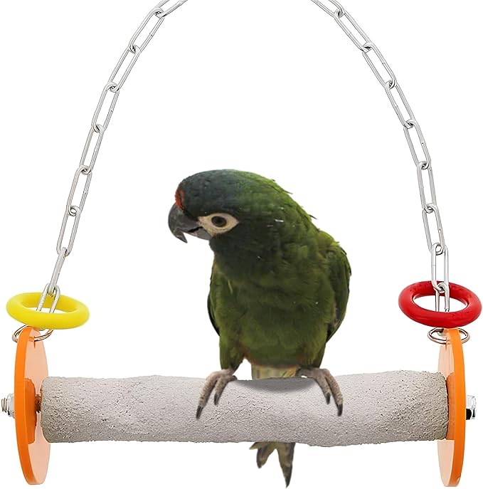 Roll Bird Swing - Pumice Perch Bird Toys Trims Nails and Beaks, Safe and Non-Toxic Bird Cage Accessories for Small and Large Birds, Swinging Toys Birds Will Love, Medium 9 Inches