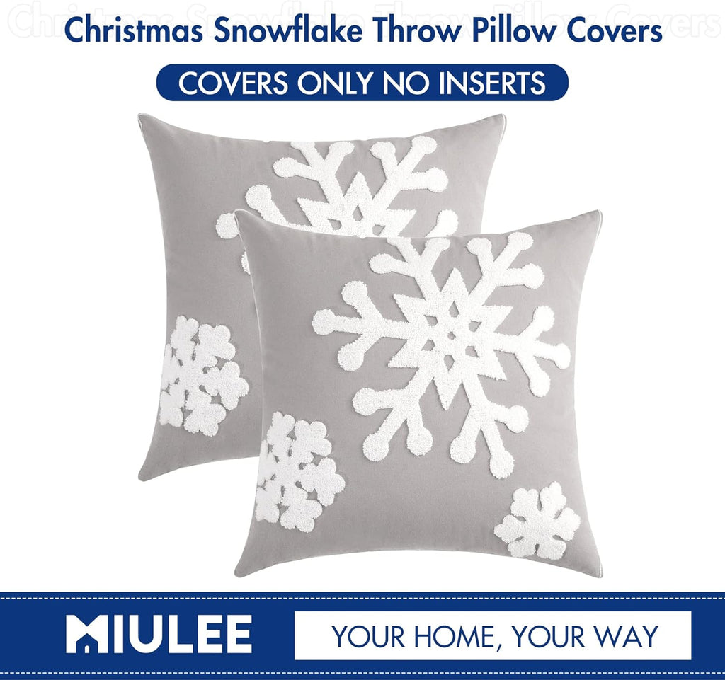 MIULEE Pack of 2 Christmas Decorative Snowflake Throw Pillow Covers Canvas Embroidery Winter Cushion Cases Holiday Decor Soft Pillowcases for Winter Couch Sofa Bedroom Car（Grey, 20x20in）