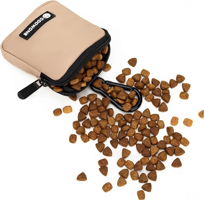 COOWONE Dog Treat Pouch Pocket Sized Pet Puppy Training Pouch for Dog Training Behavior Aids, Waterproof Nylon Fabric Dog Poop Bag Holder, Hands Free Dog Walking Bag with Metal Carabiner (Coffee)