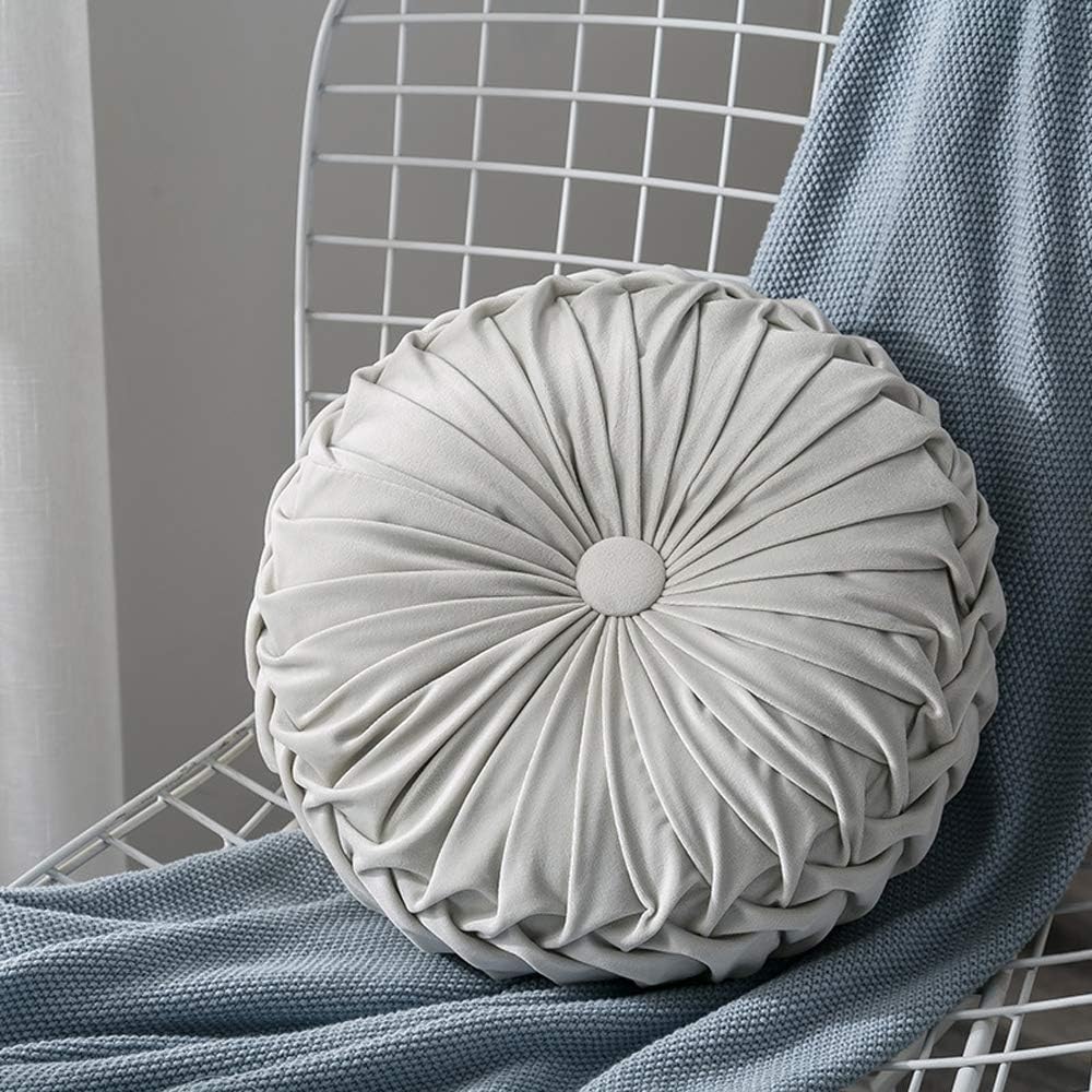 MOCOFO 14" Velvet Pleated Round Pumpkin Throw Pillow Couch Cushion Floor Pillow for Sofa Chair Bed Car Home Decorative