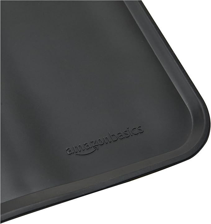 Amazon Basics Waterproof Anti-Slip Silicone Cat & Dog Food Mat, Pet Mats with Raised Edges for Food and Water Bowl to Protect Floors, 24 x 16 Inches, Black, Solid