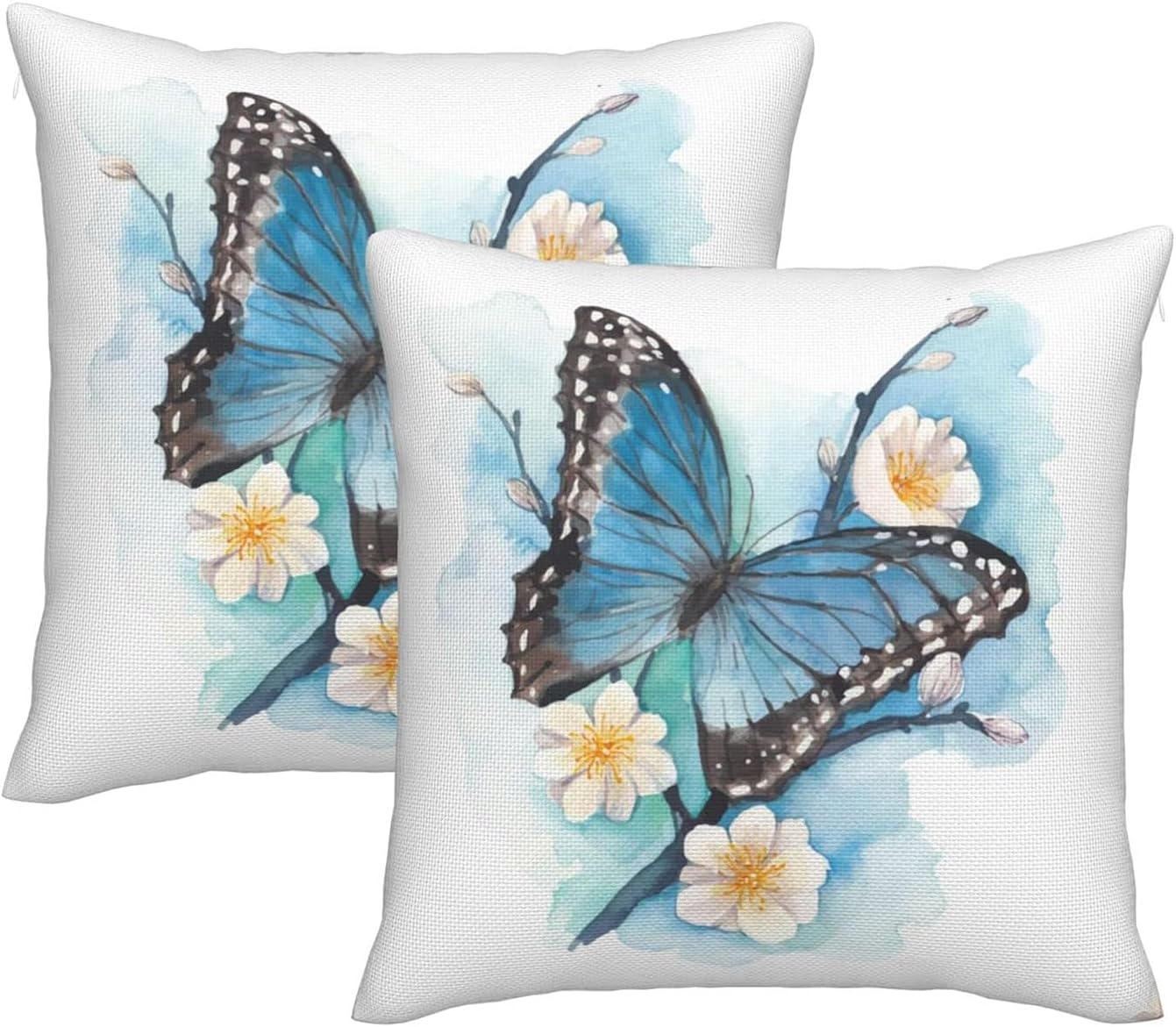 bassyil Butterfly Throw Pillow Covers Decorative Linen Pillow Cases Set of 2 Square Cushion Cover for Couch Sofa Bedroom Patio 18x18 Inch