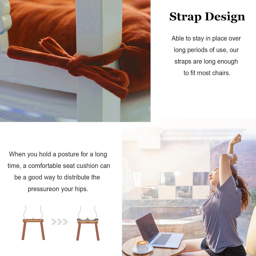 2 Pack Square Seat Cushion Chair Pads for Kitchen Dining Chairs, Soft Comfort Velvet Chair Mat Pillow Cushions with Ties for Office Desk Living Room Tatami 15.5", Orange