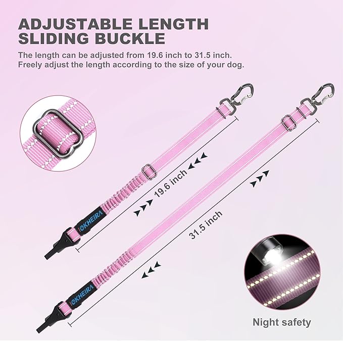 IOKHEIRA Dog Seatbelt - Adjustable Reflective Bungee Harness with Aluminum Swivel Carabiner