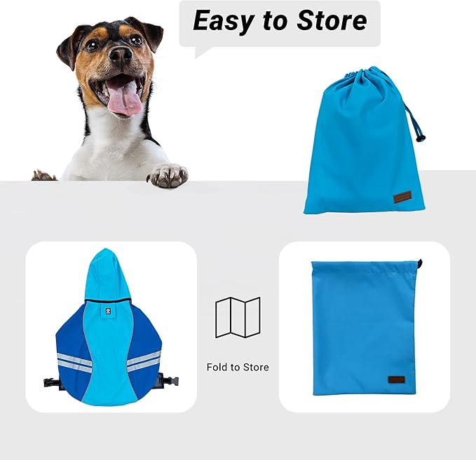 Dog Raincoat for Medium Large Extra Large Dogs, Waterproof Rain Jacket with Reflective Strap, Lightweight Hoodies Full-Body Coverage Dry Clothes (2XL, Blue)