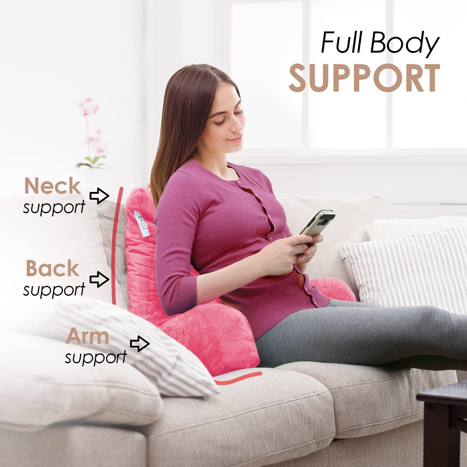 Nestl Reading Pillow for Kids & Teens with Shredded Memory Foam, Backrest Pillows for Reading, Watching, and Gaming, Use on The Couch, Bed, or Floor, Adjustable Support with Washable Cover Light Pink