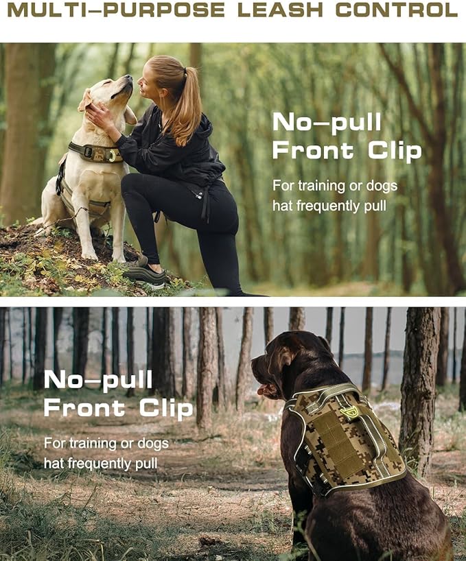 Small Dog Harness, Heavy Duty Tactical No Pull Dog Harness, No Choke, Easy On and Off Pet Vest with Molle System, Adjustable Reflective Dog Vest with Breathable Padded for Walking Hiking Training