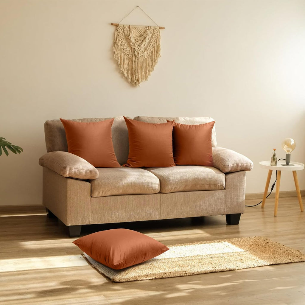 Thmyo 4-Pack 100% Cotton Comfortable Solid Decorative Throw Pillow Case, Square Cushion Cover Pillowcase Sublimation Blank Pillow Covers DIY Throw Pillowcase for Sofa(16x16 inch/ 40x40cm,Rust)