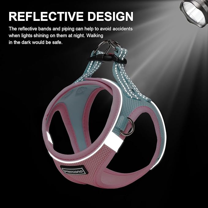 Mercano Soft Mesh Dog Harness and Leash Set, No-Chock Step-in Reflective Breathable Lightweight Easy Walk Vest Harnesses with Safety Buckle for Small Dogs, Cats (XL, Pink Blue)