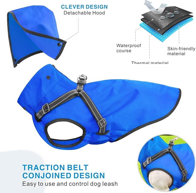 Mosucoirl Dog Raincoat Waterproof Dog Hoodie Reflective Doggie Raincoat Hooded Adjustable Rain Jacket for Small Medium Large Dogs Puppies Doggie Black Red Yellow Green (Blue, M)